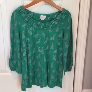 Anthropologie Postmark Green Rabbit Top